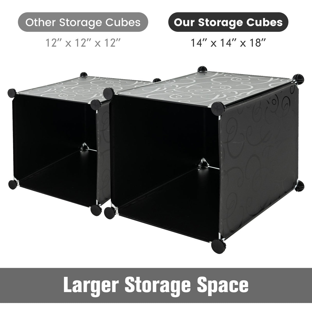 Organizador de almacenamiento de 16 cubos con 16 puertas y 2 barras para colgar - Negro