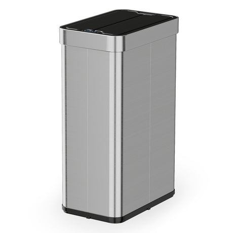 Cesto de basura de 60 litros con tapas abatibles para dormitorio, baño, cocina - Plateado