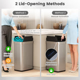 Cesto de basura de 60 litros con tapas abatibles para dormitorio, baño, cocina - Plateado
