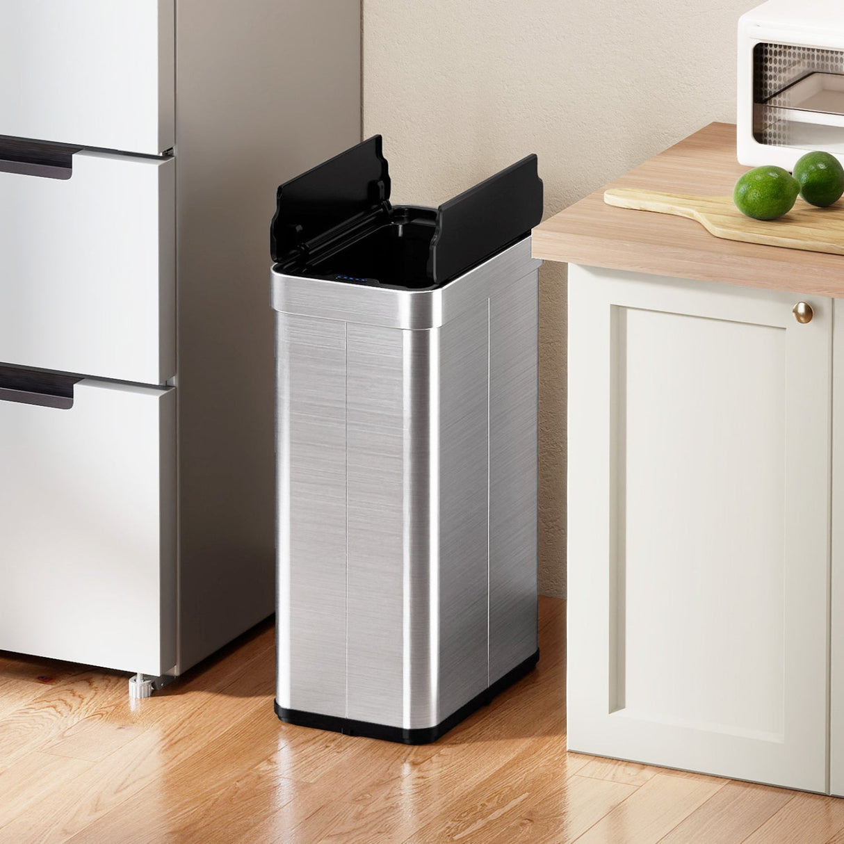 Cesto de basura de 60 litros con tapas abatibles para dormitorio, baño, cocina - Plateado