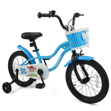 Bicicleta para niños de 12/14/16 pulgadas con ruedas de entrenamiento y cesta, color azul marino