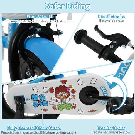 Bicicleta para niños de 12/14/16 pulgadas con ruedas de entrenamiento y cesta, color azul marino