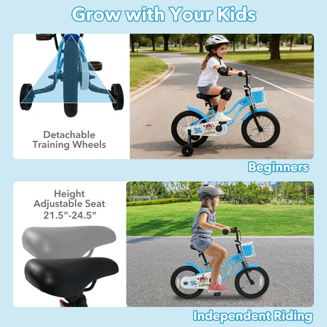 Bicicleta para niños de 12/14/16 pulgadas con ruedas de entrenamiento y cesta, color azul marino