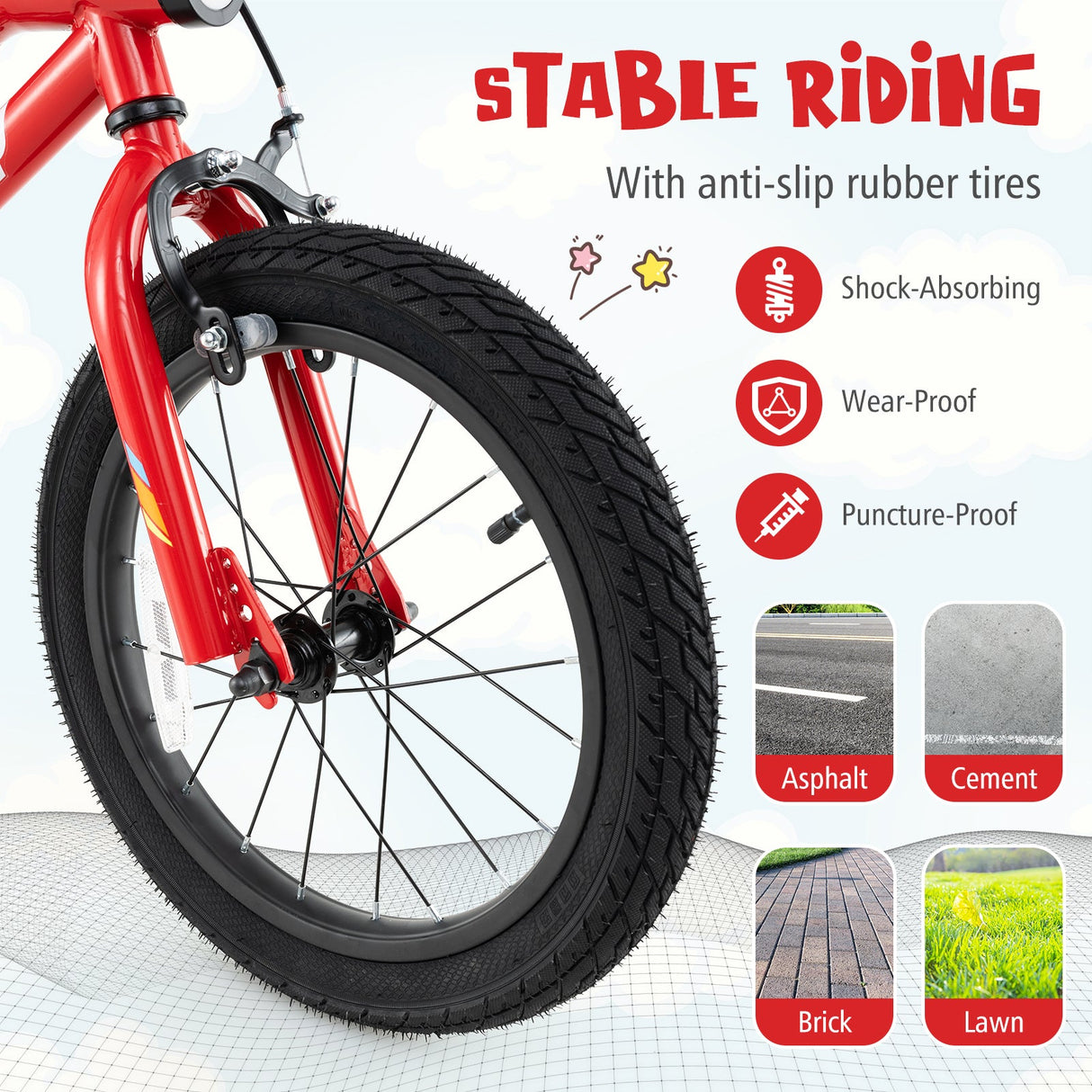 Bicicleta infantil de 18 pulgadas con luces LED, de acero al carbono ajustable para niños de 4 a 8 años - 18 pulgadas
