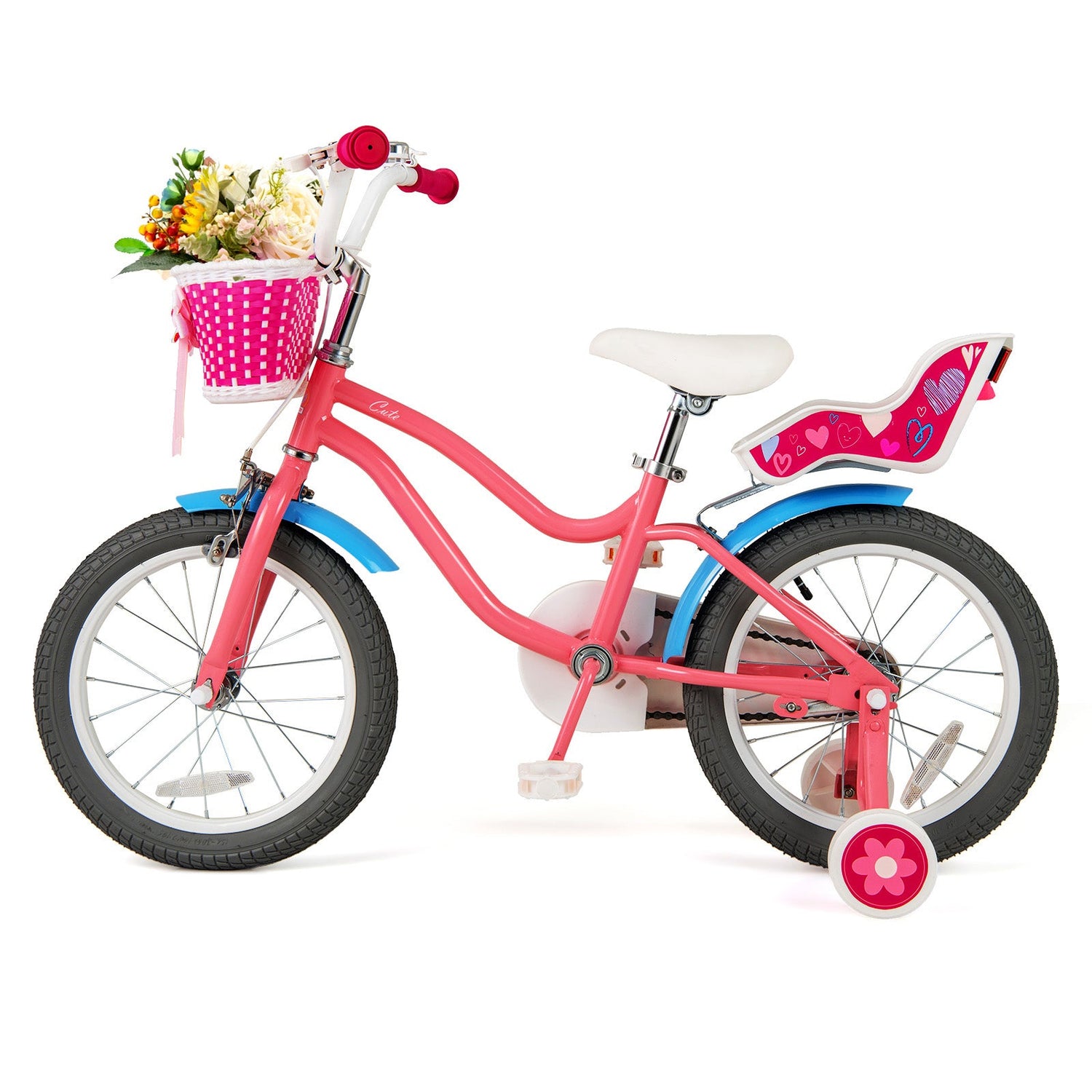 Bicicleta infantil de 16 pulgadas con ruedas de entrenamiento y cesta de almacenamiento