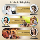 16 Inch Round Makeup Vanity Mirror with 3 Color Dimmable LED Lighting