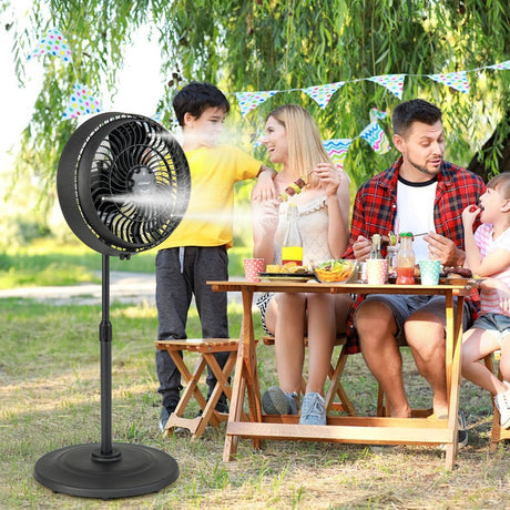 Ventilador de Pedestal Oscilante de 16 Pulgadas con Nebulizador Exterior y 3 Niveles de Niebla - Negro
