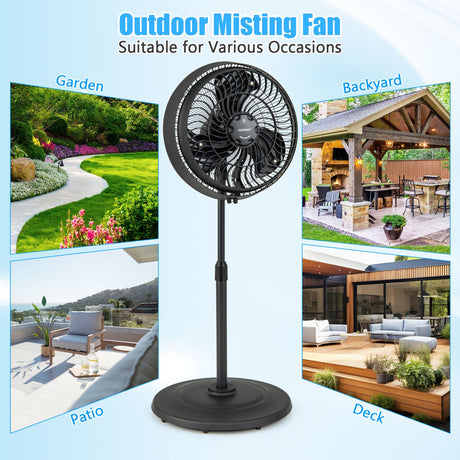 Ventilador de Pedestal Oscilante de 16 Pulgadas con Nebulizador Exterior y 3 Niveles de Niebla - Negro