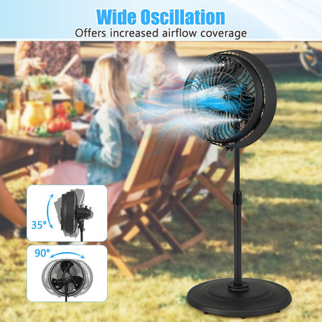 Ventilador de Pedestal Oscilante de 16 Pulgadas con Nebulizador Exterior y 3 Niveles de Niebla - Negro