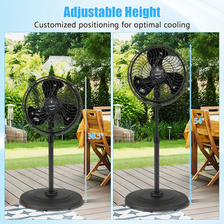 Ventilador de Pedestal Oscilante de 16 Pulgadas con Nebulizador Exterior y 3 Niveles de Niebla - Negro