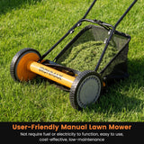 16 Inch Push Lawn Mower with 5 Steel Blades and Grass Catcher Bag