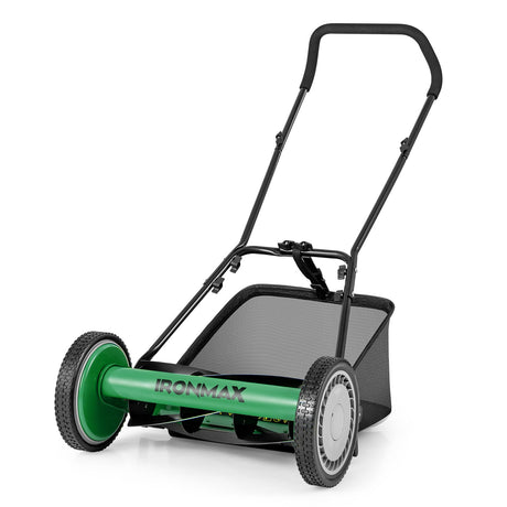 Cortadora de césped manual de 16 pulgadas con 5 cuchillas de acero y bolsa recolectora de césped