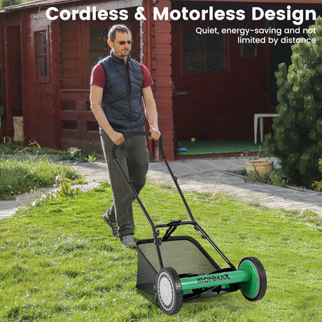Cortadora de césped manual de 16 pulgadas con 5 cuchillas de acero y bolsa recolectora de césped