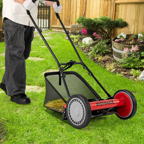 Cortadora de césped manual de 16 pulgadas con 5 cuchillas de acero y bolsa recolectora de césped