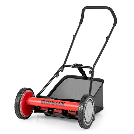 Cortadora de césped manual de 16 pulgadas con 5 cuchillas de acero y bolsa recolectora de césped