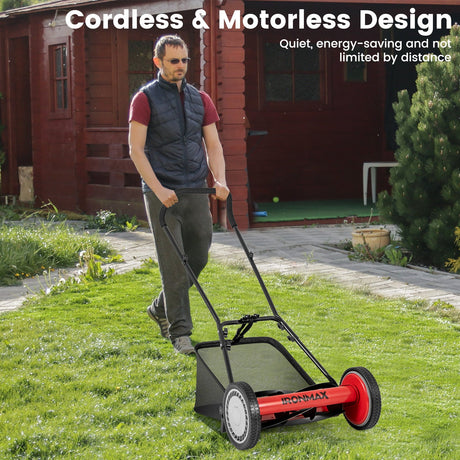 Cortadora de césped manual de 16 pulgadas con 5 cuchillas de acero y bolsa recolectora de césped