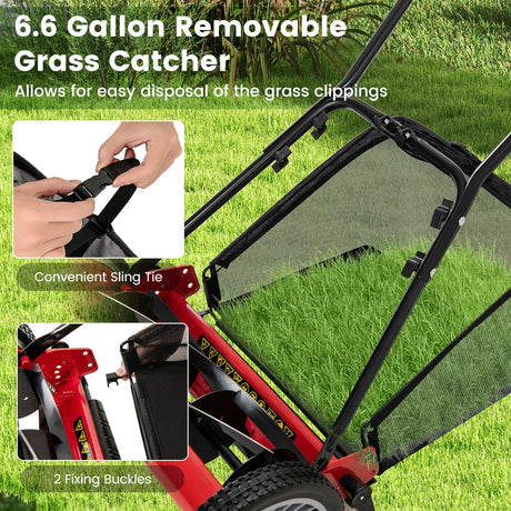 Cortadora de césped manual de 16 pulgadas con 5 cuchillas de acero y bolsa recolectora de césped