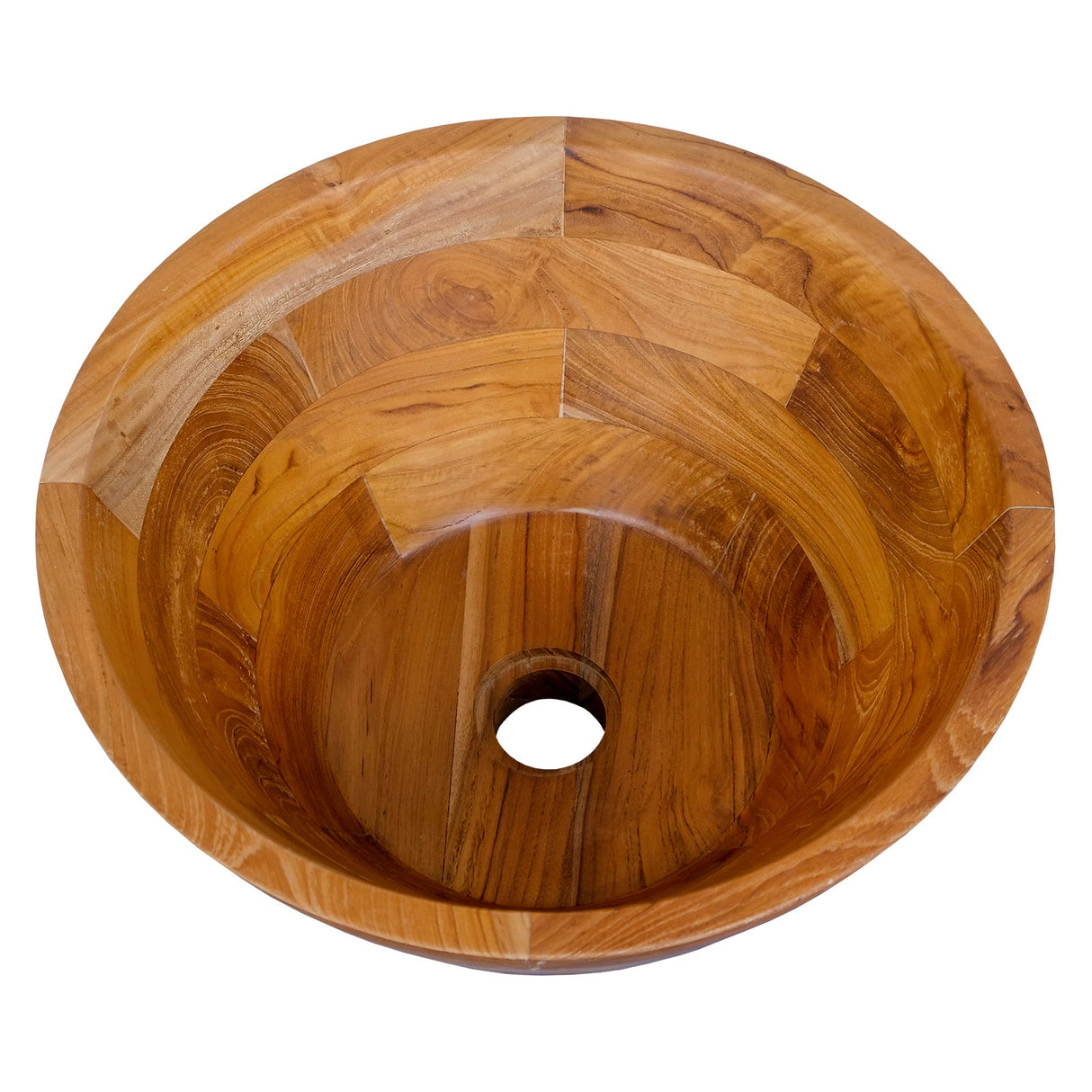 Lavabo de madera de teca de 16 pulgadas con orificio de drenaje y acabado liso