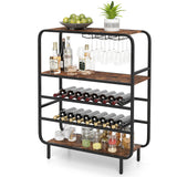 Botellero de 16 botellas con estante de vino de 5 niveles y soportes para copas para barra de cocina - Marrón rústico