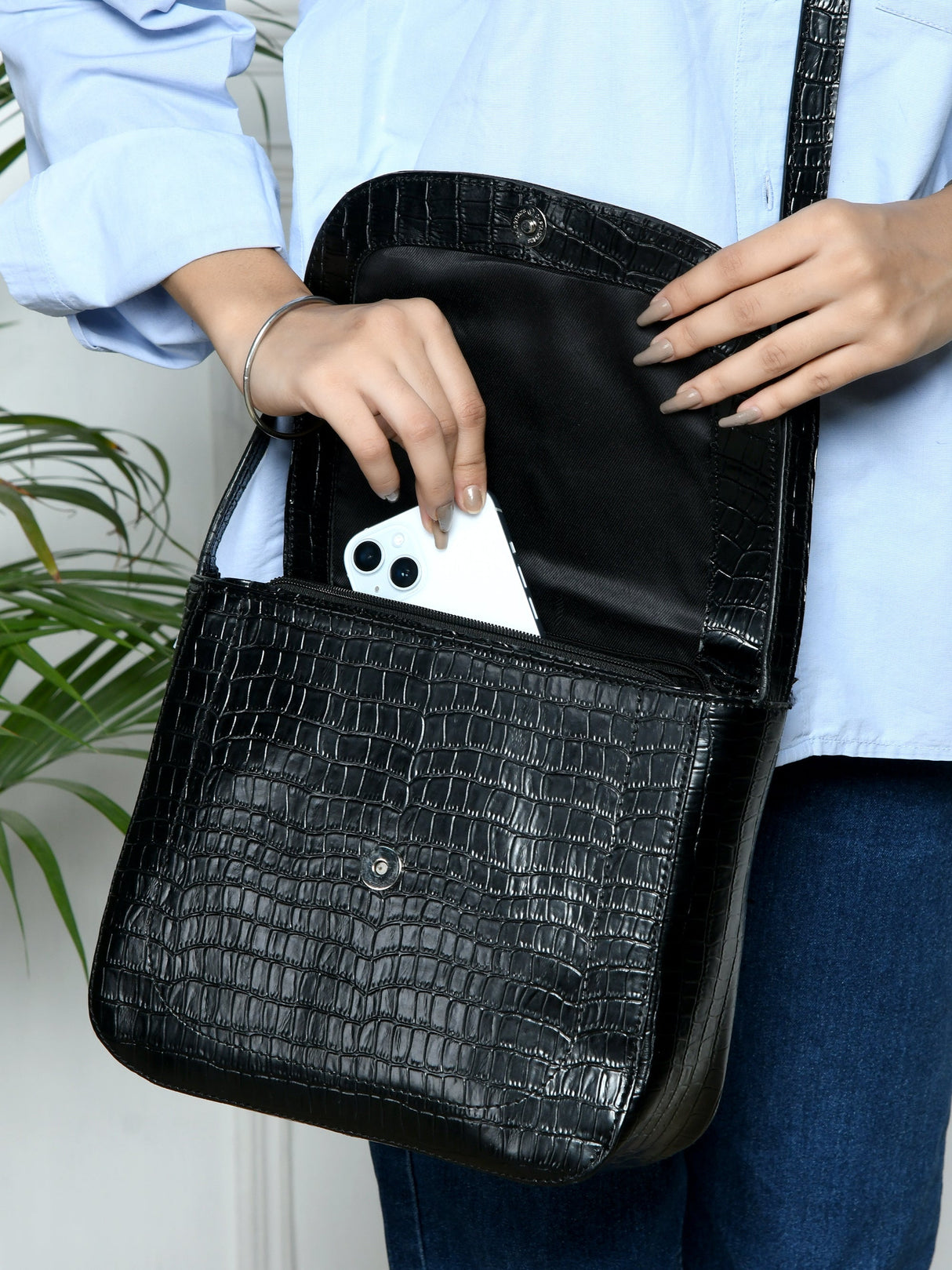 Bandolera Diva Black Croco