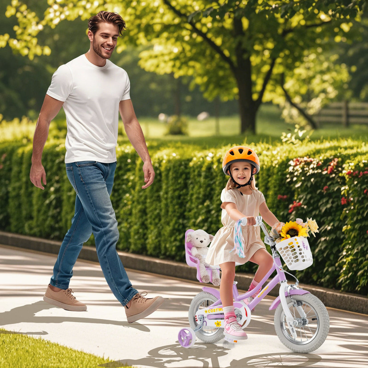 Bicicleta para niñas de 18 pulgadas con asiento para muñecas y serpentinas para niños de 4 años