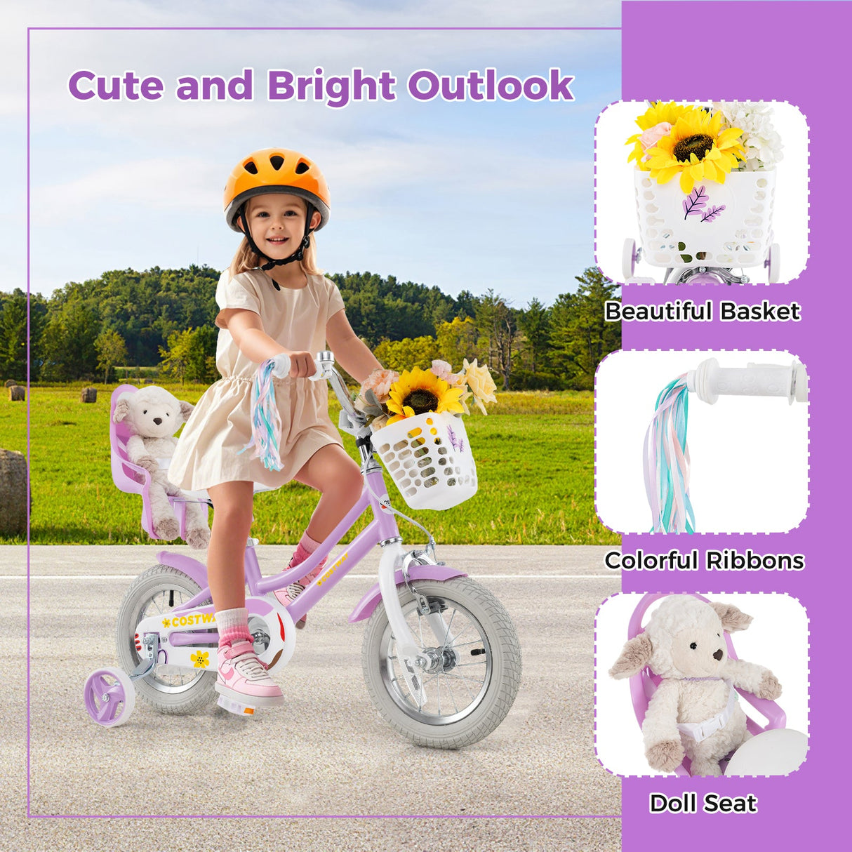 Bicicleta para niñas de 18 pulgadas con asiento para muñecas y serpentinas para niños de 4 años