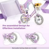 Bicicleta para niñas de 18 pulgadas con asiento para muñecas y serpentinas para niños de 4 años