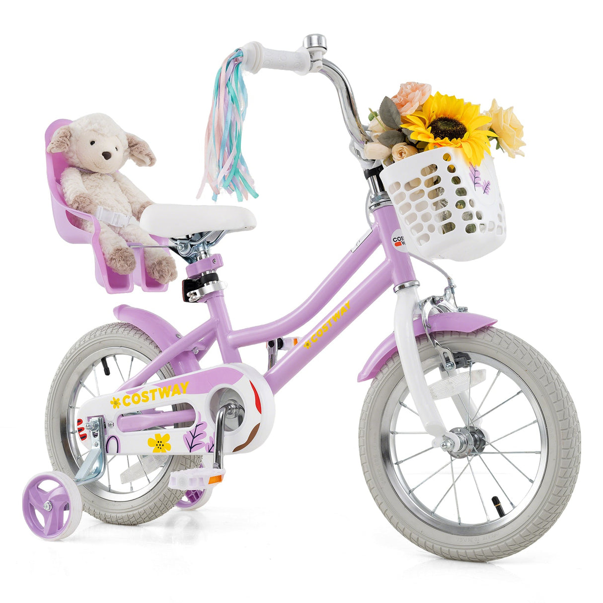 Bicicleta para niñas de 18 pulgadas con asiento para muñecas y serpentinas para niños de 4 años