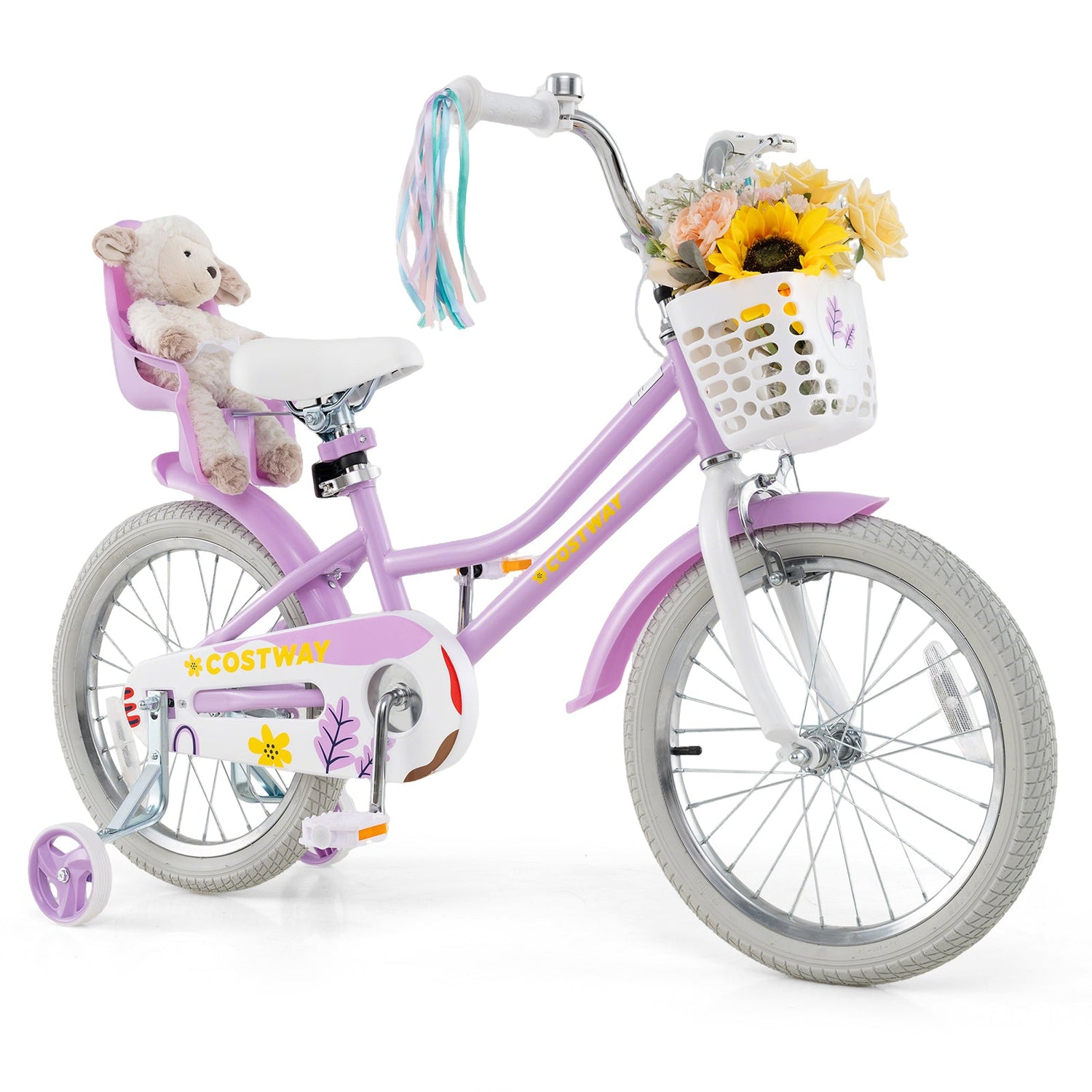 Bicicleta para niñas de 18 pulgadas con asiento para muñecas y serpentinas para niños de 4 años