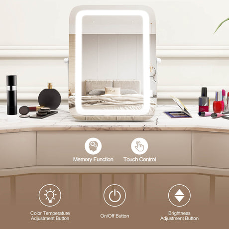 Espejo de tocador rectangular de 16 x 12 pulgadas con iluminación regulable de 3 colores