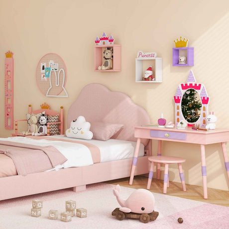 Juego de 3 piezas para habitación infantil: Estructura de cama individual, Armario y Tocador con taburete