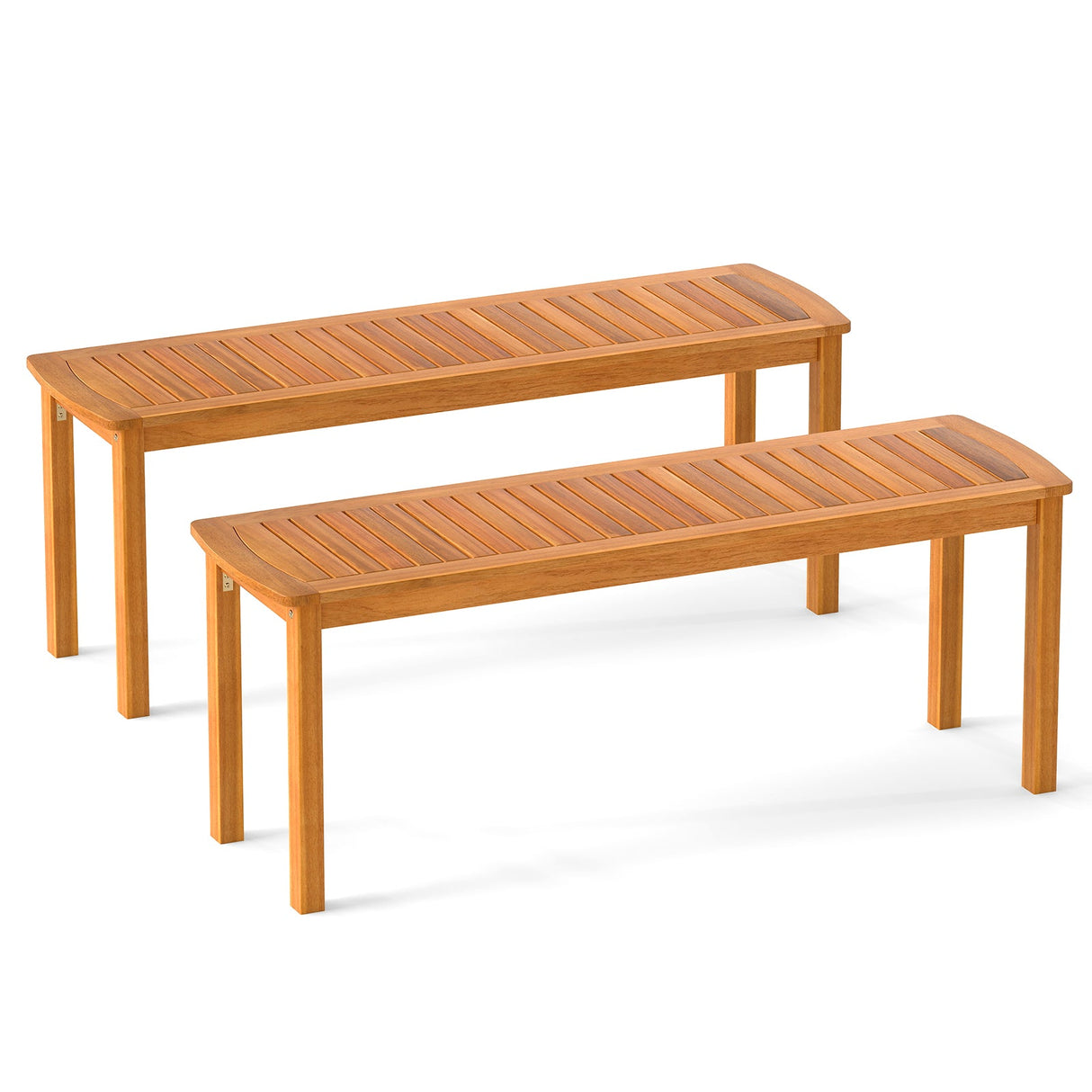 Juego de 2 bancos de exterior de madera de acacia con asiento de listones para jardín