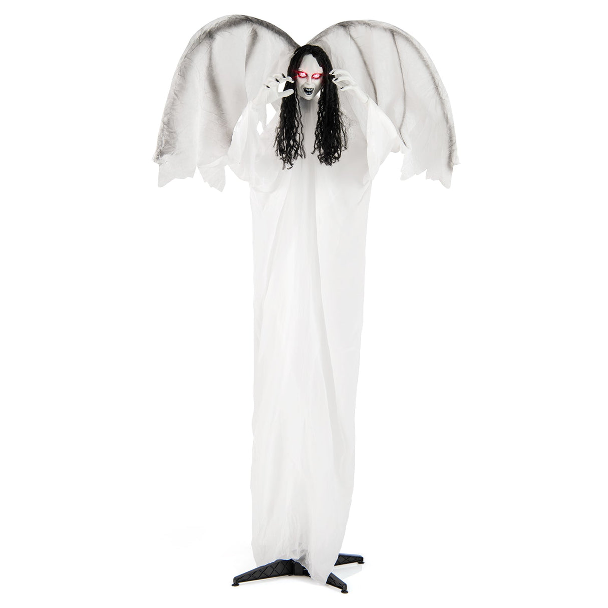 Ángel animatrónico de Halloween de 2 metros con ojos luminosos activados por sonido y alas aleteantes