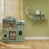 Muebles infantiles 3 en 1: Juego de mesa y sillas infantiles + Estantería + Juegos de cocina infantiles blancos