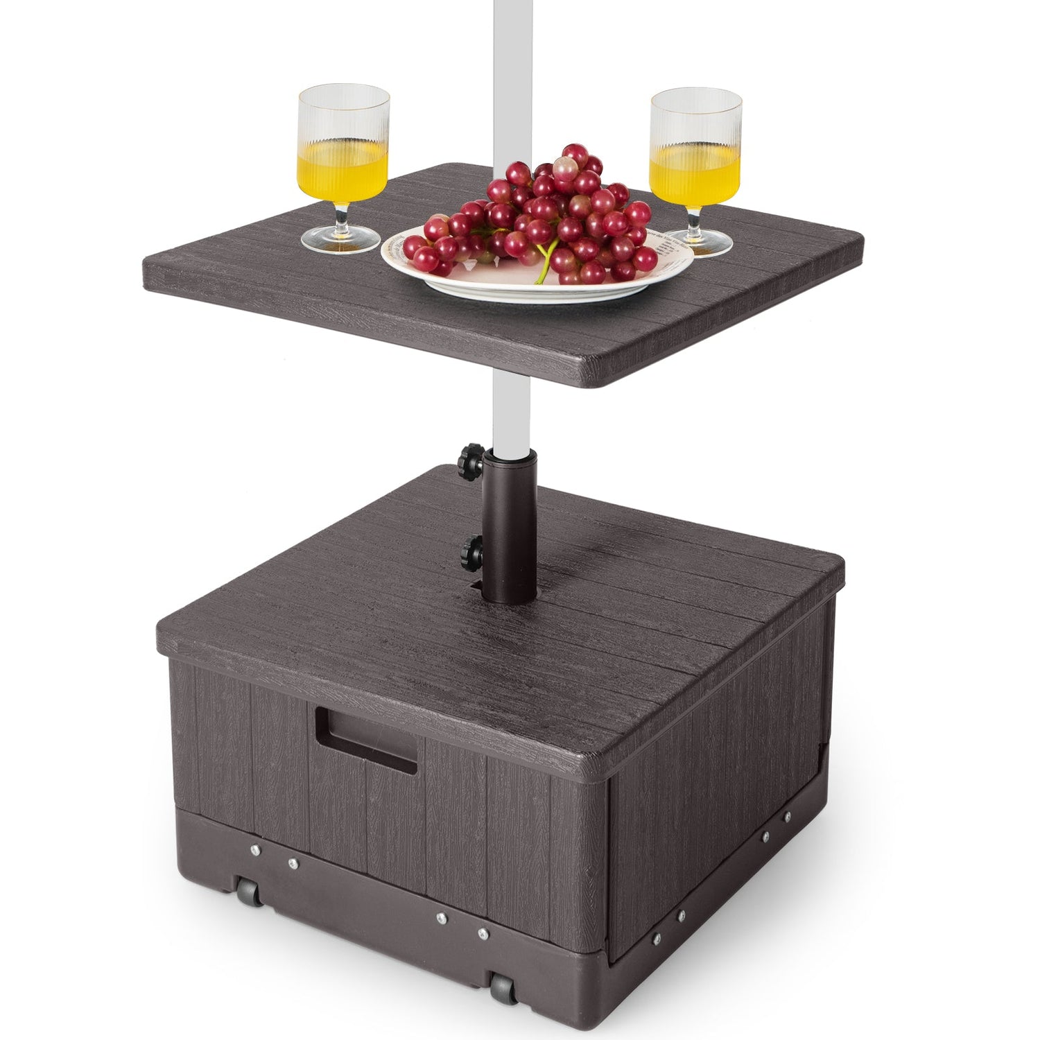 Base de sombrilla rellenable para exteriores de 175 libras con bandeja de mesa - Marrón