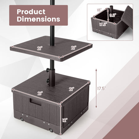 Base de sombrilla rellenable para exteriores de 175 libras con bandeja de mesa - Marrón