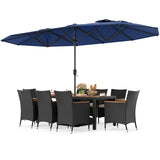 Juego de comedor para exteriores de 10 piezas con sombrilla doble de 4.5 metros