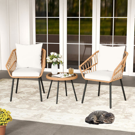 Juego de bistro de 3 piezas para patio con estructura de metal de alta resistencia - Beige