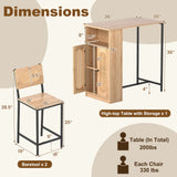 Juego de mesa y 2 sillas de bar de 3 piezas con estantes de almacenamiento y reposapiés-Natural