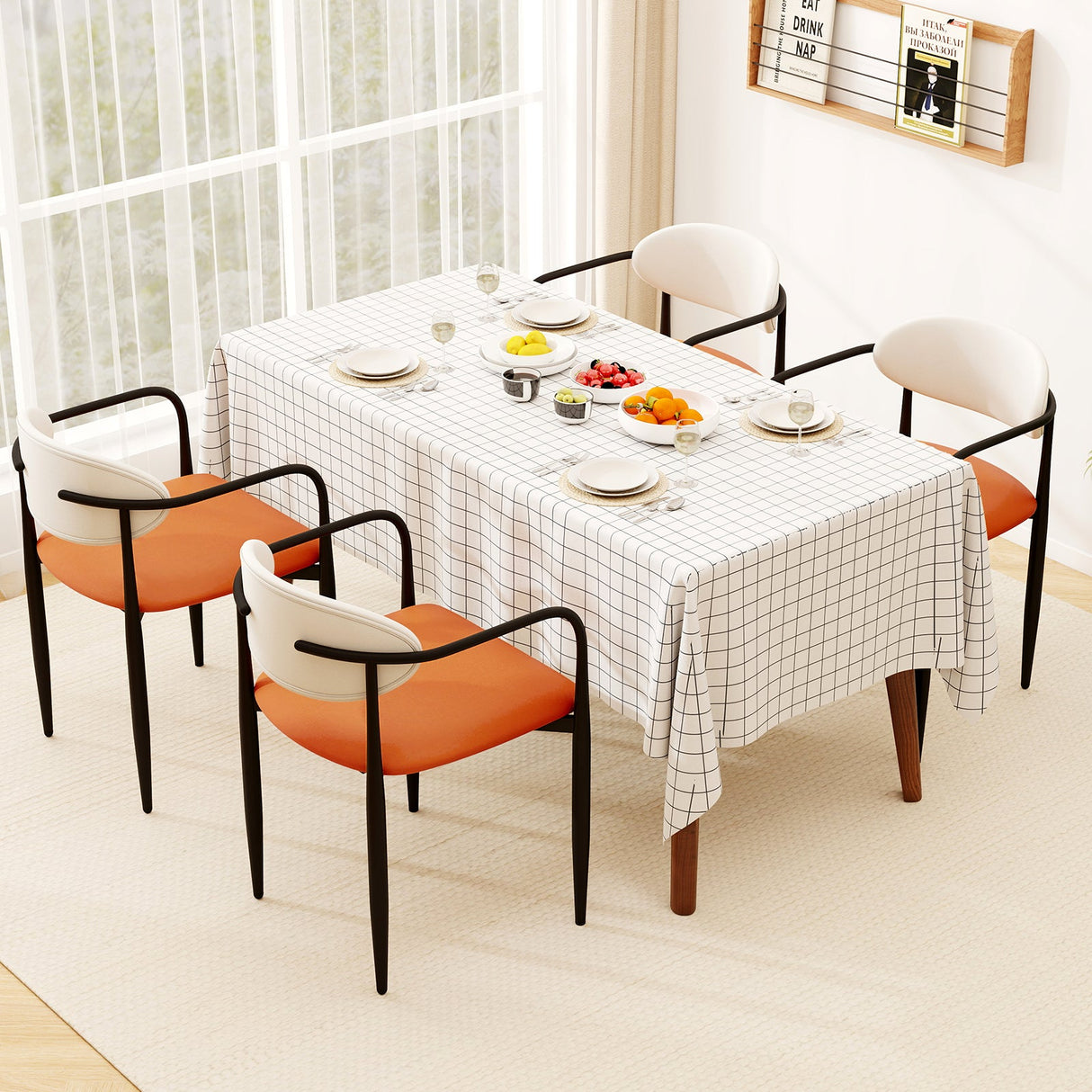 Sillas de comedor modernas (juego de 2) con asiento acolchado y respaldo curvo