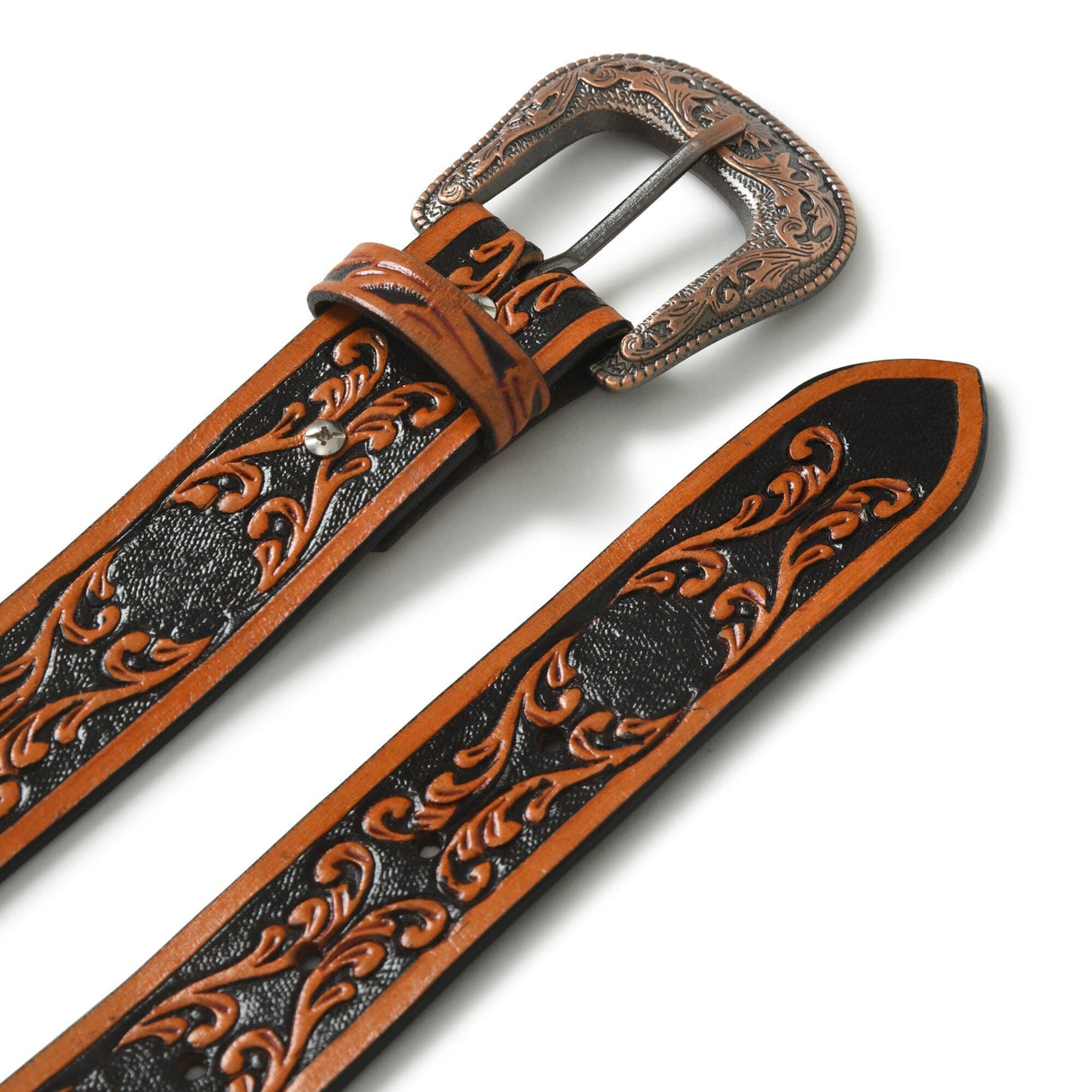 Cinturón de cuero de vaquero occidental - Negro y marrón