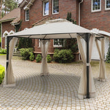 Cenador de patio con doble techo y mosquitero de 12 x 10 pies para exteriores - Marrón
