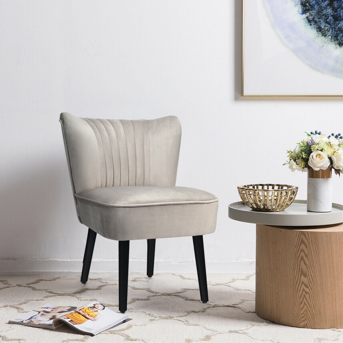 Juego de 2 sillones modernos tapizados con patas de madera maciza