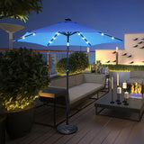 Sombrilla de mercado para patio con luz LED solar, 9 pies, inclinación ajustable y manivela.