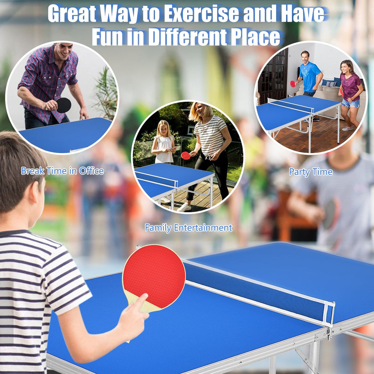 Mesa de ping-pong plegable portátil de 60 pulgadas con accesorios