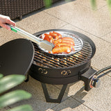 Pozo de fuego de gas portátil de 17 pulgadas con patas plegables y parrilla extraíble para acampar - Negro