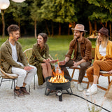 Pozo de fuego de gas portátil de 17 pulgadas con patas plegables y parrilla extraíble para acampar - Negro