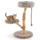 Árbol rascador moderno para gatos de madera con percha y postes rascadores de yute natural - Marrón