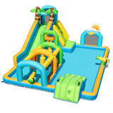 Tobogán Hinchable de Agua Temática Tropical con Doble Rampa, Parque Acuático, Excluye Soplador