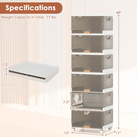 Contenedores de almacenamiento apilables de 3/4/5/6 cubos con ruedas desmontables